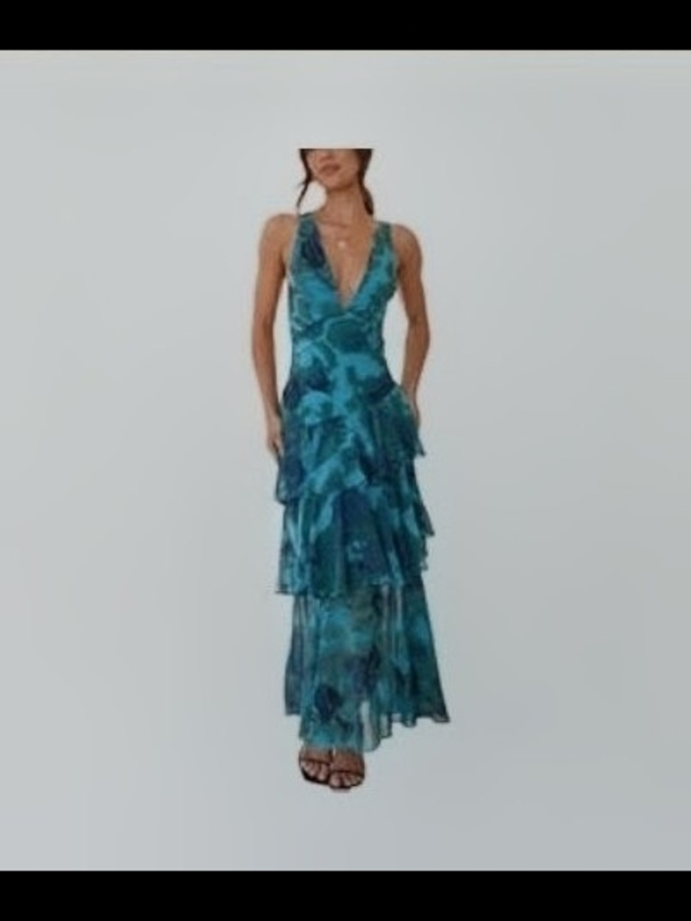 Sleeveless Teal V-Neck Tiered Maxi Dress - Women